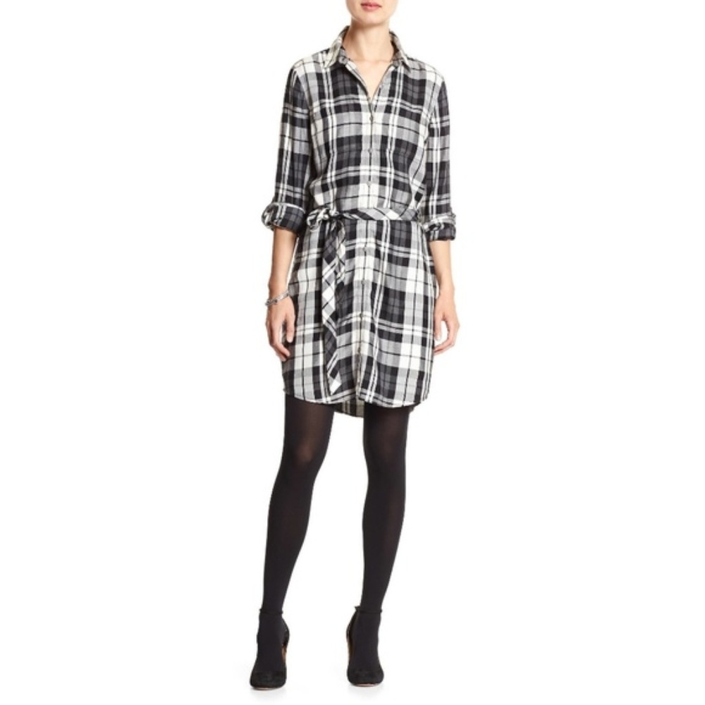 Banana Republic NWT Black Flannel Shirt Dress Sz 2